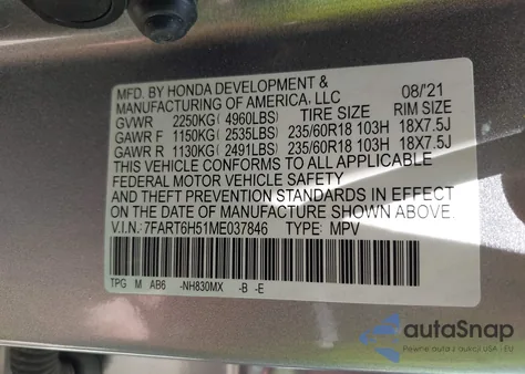 2021 Honda Cr-V Ex z USA, uszkodzony, nr VIN 7FART6H51ME037846